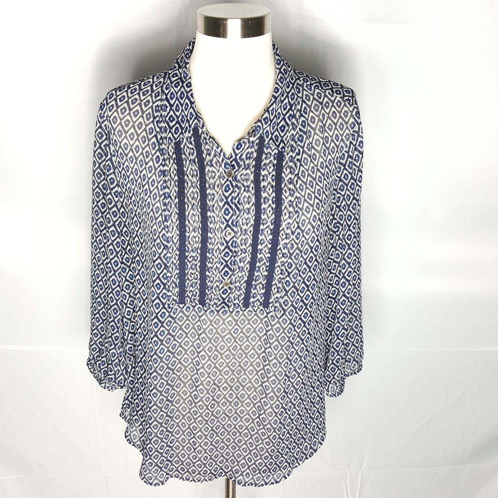 Lucky Brand Sheer Blouse with Buttons